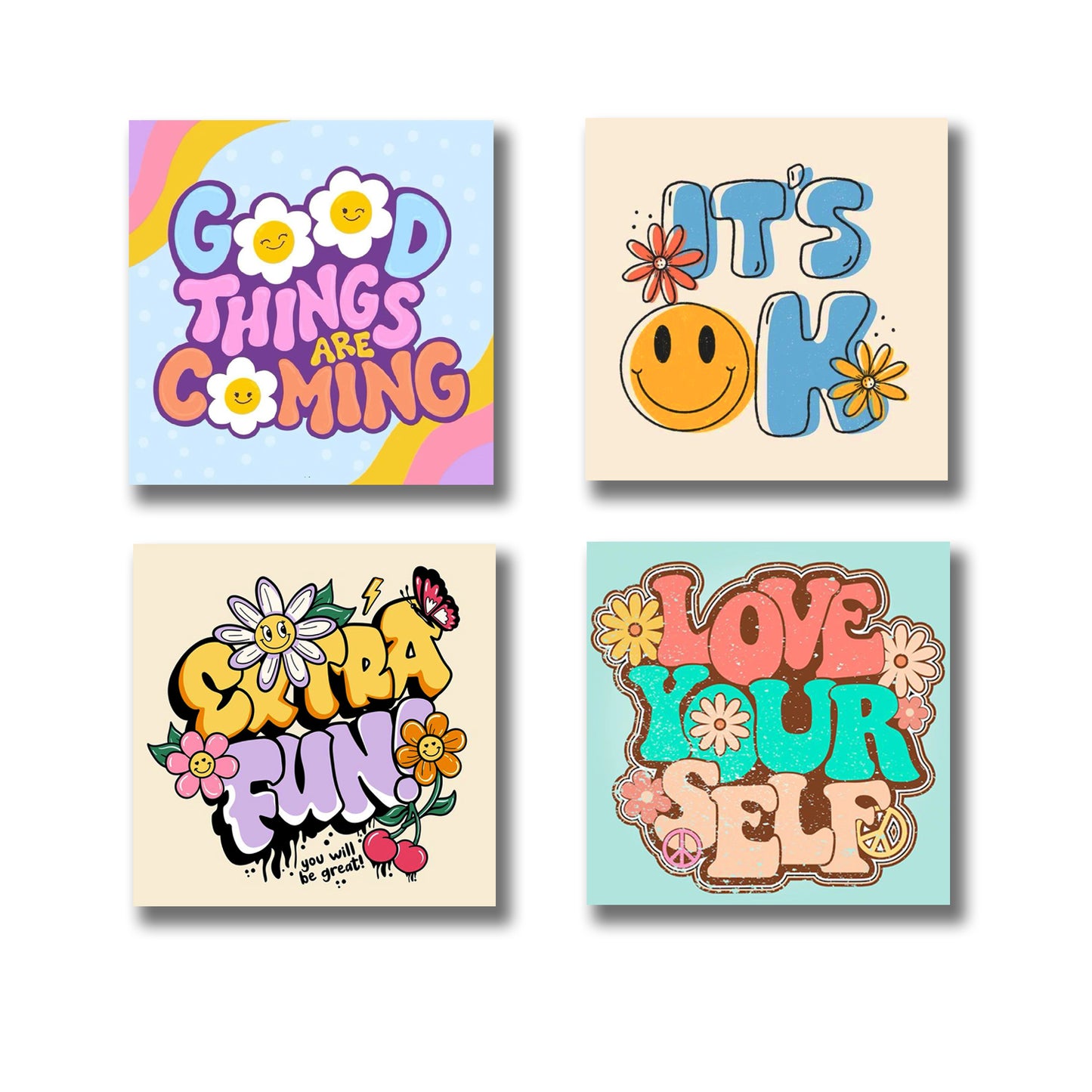 Pack of 4 Colourful Motivational Words Wooden Frames