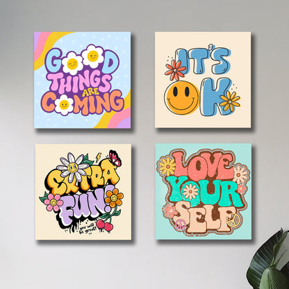 Pack of 4 Colourful Motivational Words Wooden Frames