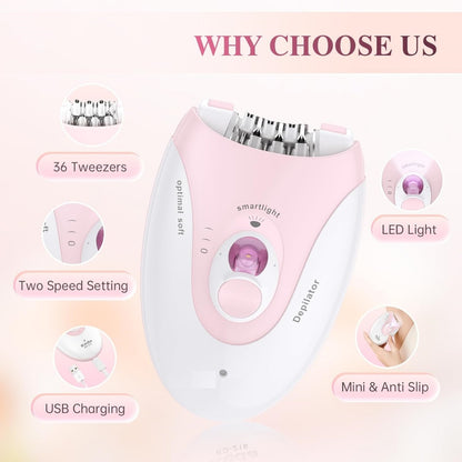 Daling DL-6032 Cordless Ladies Epilator with 2-Speed Adjustment, Painless Hair Removal