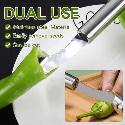 Stainless Steel Pepper Corer & Vegetable Slicer – Multifunction Jalapeno Core Remover, Fruit & Seed Extractor Tool