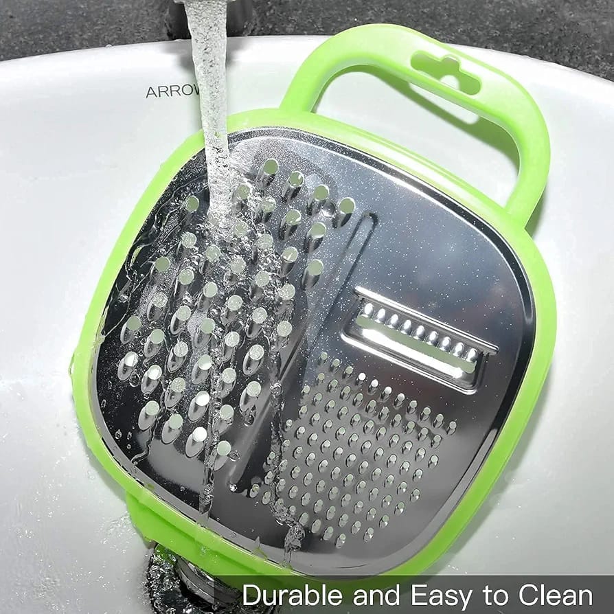 3-in-1 Cheese Grater with Storage Container, 3 Blades, Non-Stick Coating, Fruit & Vegetable Slicer Peeler