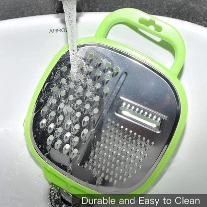 3-in-1 Cheese Grater with Storage Container, 3 Blades, Non-Stick Coating, Fruit & Vegetable Slicer Peeler