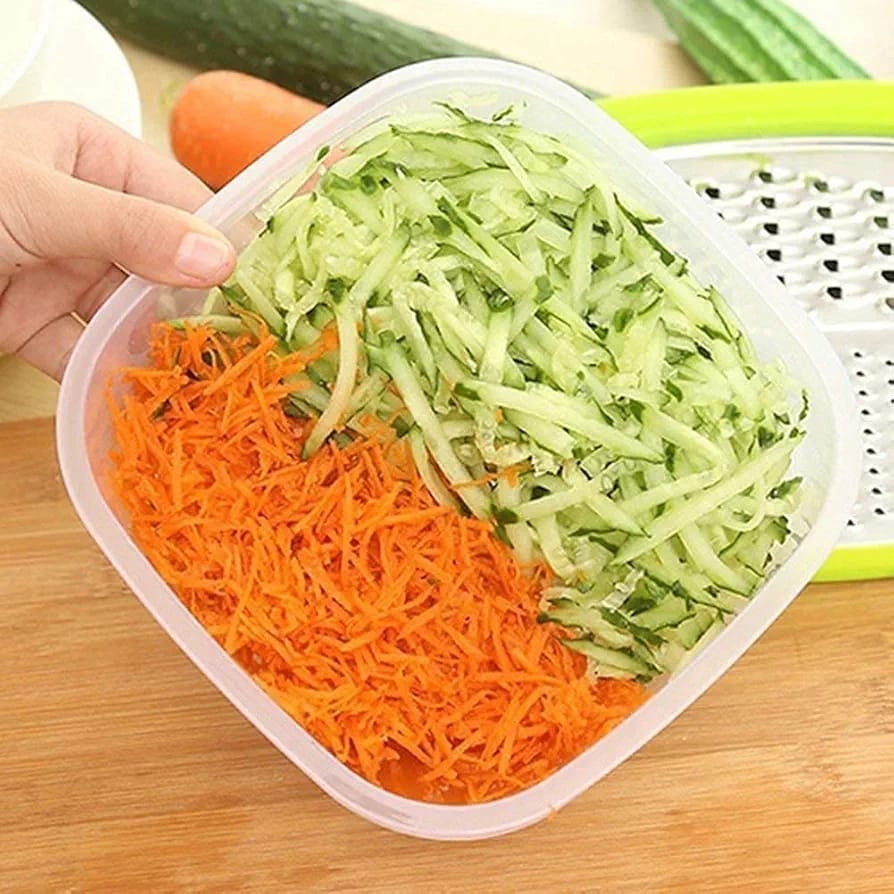 3-in-1 Cheese Grater with Storage Container, 3 Blades, Non-Stick Coating, Fruit & Vegetable Slicer Peeler