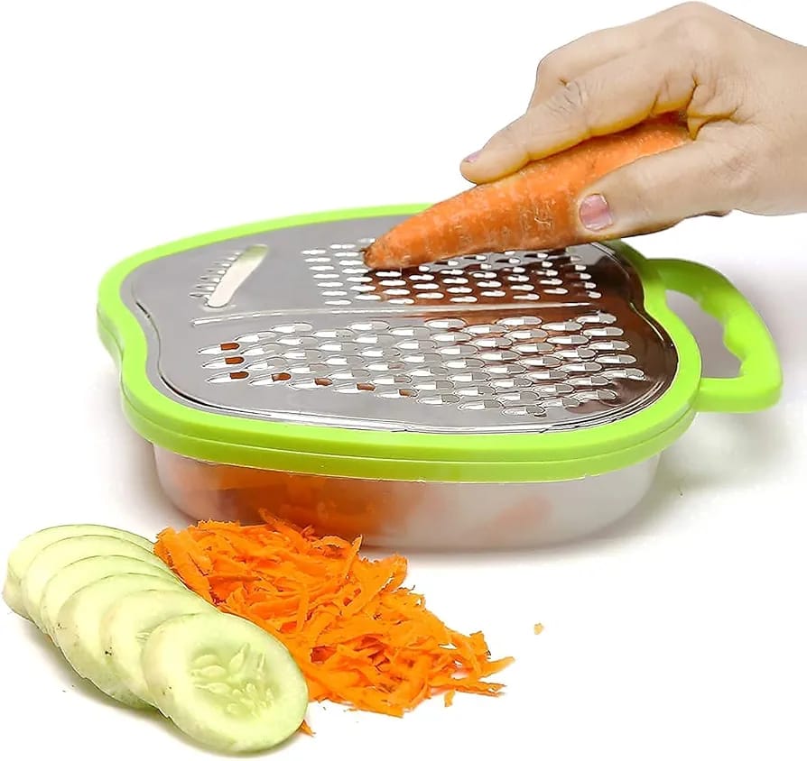 3-in-1 Cheese Grater with Storage Container, 3 Blades, Non-Stick Coating, Fruit & Vegetable Slicer Peeler