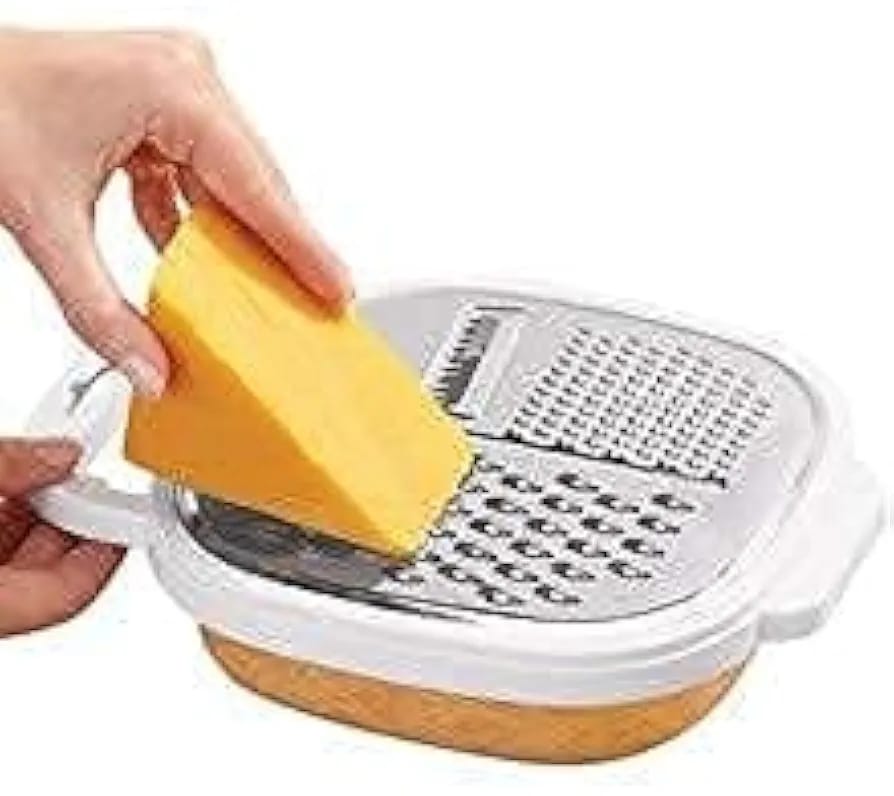 3-in-1 Cheese Grater with Storage Container, 3 Blades, Non-Stick Coating, Fruit & Vegetable Slicer Peeler