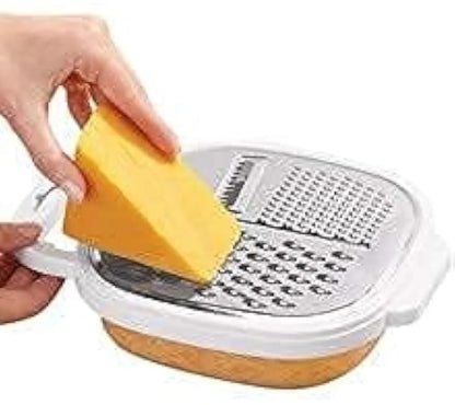 3-in-1 Cheese Grater with Storage Container, 3 Blades, Non-Stick Coating, Fruit & Vegetable Slicer Peeler