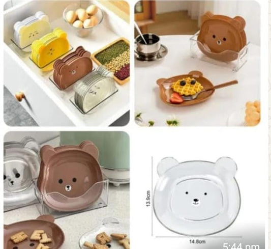 8 Plates With Stand Bear Design Durable Quality Stylish Look Reliable Utility Perfect Choice For Daily Use (Random Color)