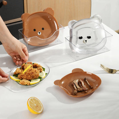 8 Plates With Stand Bear Design Durable Quality Stylish Look Reliable Utility Perfect Choice For Daily Use (Random Color)
