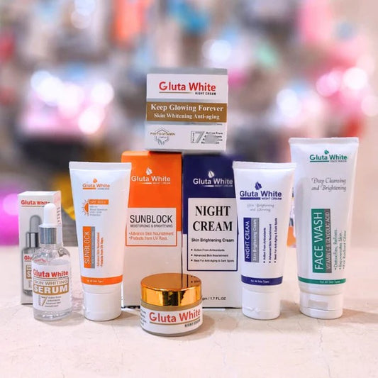 5‑in‑1 Gluta White Skincare Set | Face Cream, Facewash, Serum, Sunblock & Night Cream