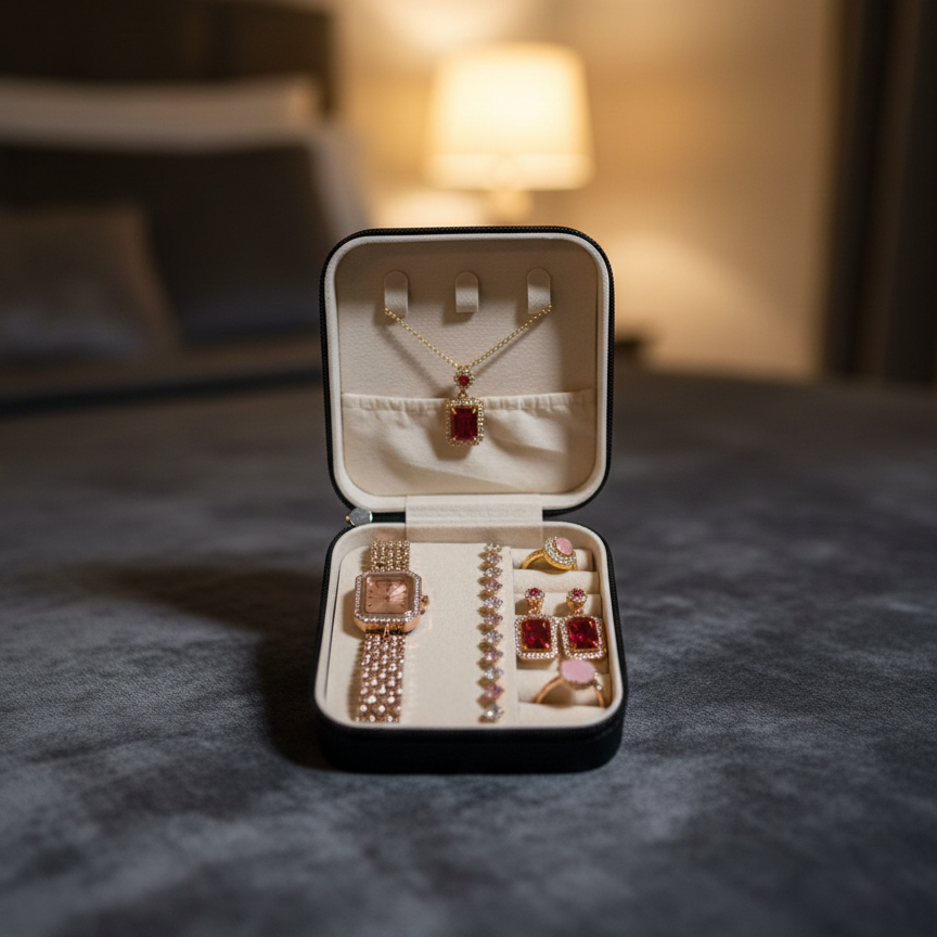 Elegant 6-Piece Rose Gold & Ruby Red Jewelry Gift Set