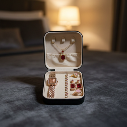 Elegant 6-Piece Rose Gold & Ruby Red Jewelry Gift Set