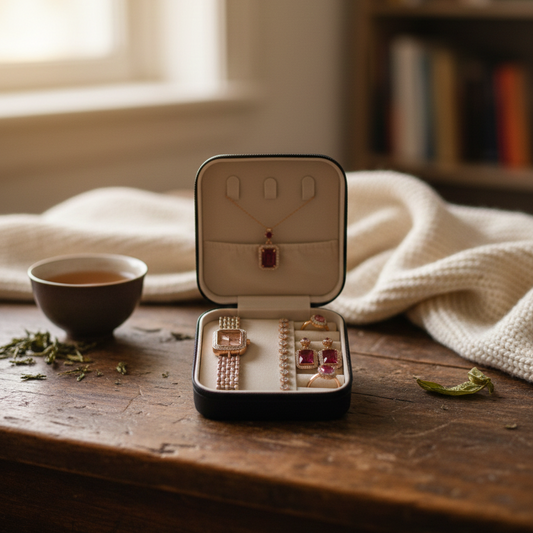 Elegant 6-Piece Rose Gold & Ruby Red Jewelry Gift Set