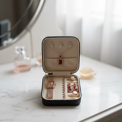 Elegant 6-Piece Rose Gold & Ruby Red Jewelry Gift Set