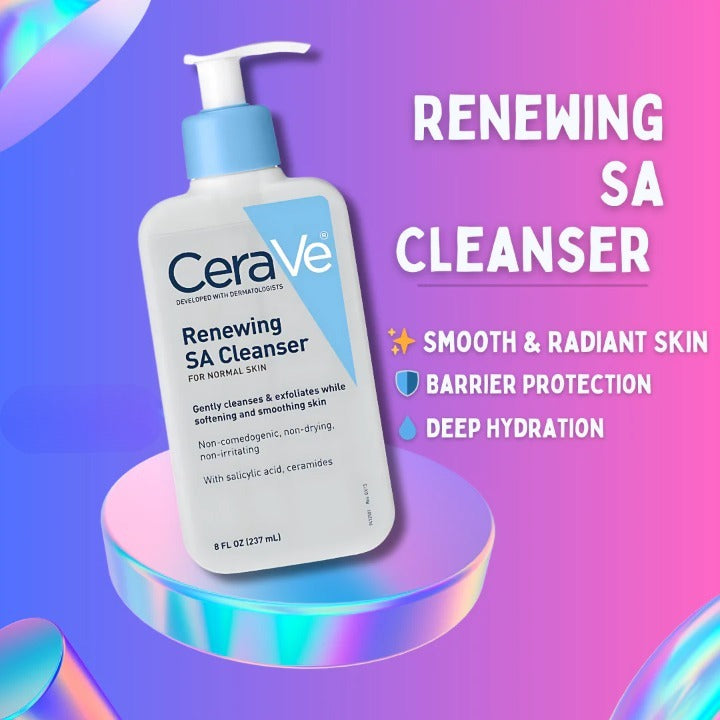 CeraVe Renewing SA Cleanser with Salicylic Acid – Exfoliating Face & Body Wash for Rough (237ml)