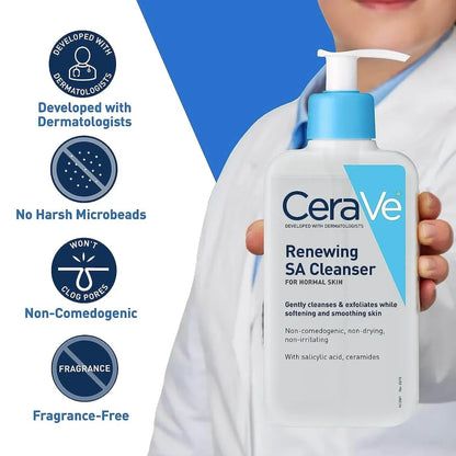 CeraVe Renewing SA Cleanser with Salicylic Acid – Exfoliating Face & Body Wash for Rough (237ml)