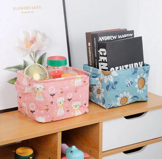 Foldable Desktop Storage Basket (Random Colour And Design)