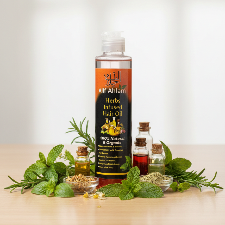 Alif Ahlam Pure Herbs Hair Oil | Natural Care & Hair Vitality | Wellness Boost Soft & Nourishing Formula | 150 ml