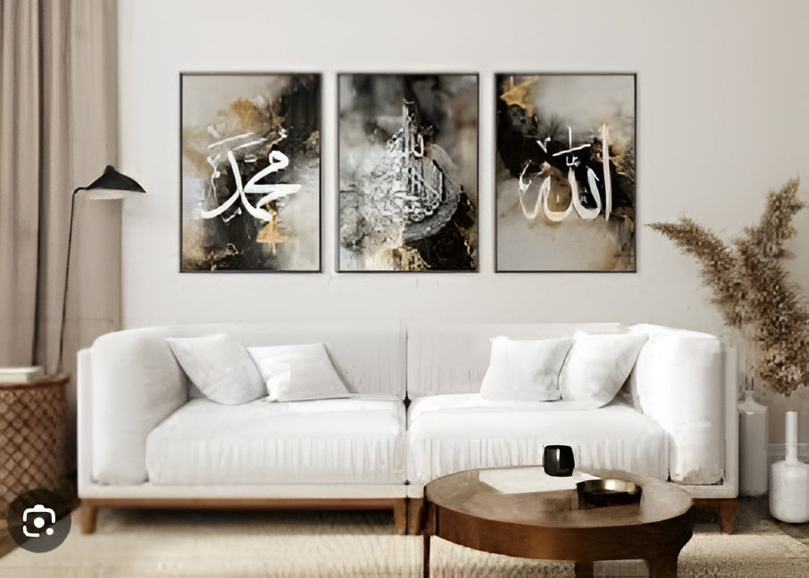 set of 3 sticky wooden frames for home office wall decore / sticky phototiles