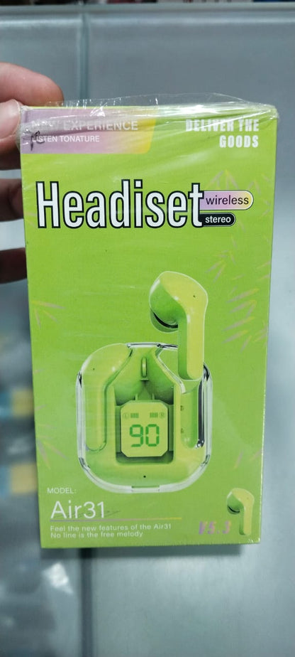 Air31 Wireless Earbuds | Crystal Transparent Bluetooth 5.3 | With Transparent Charging Case