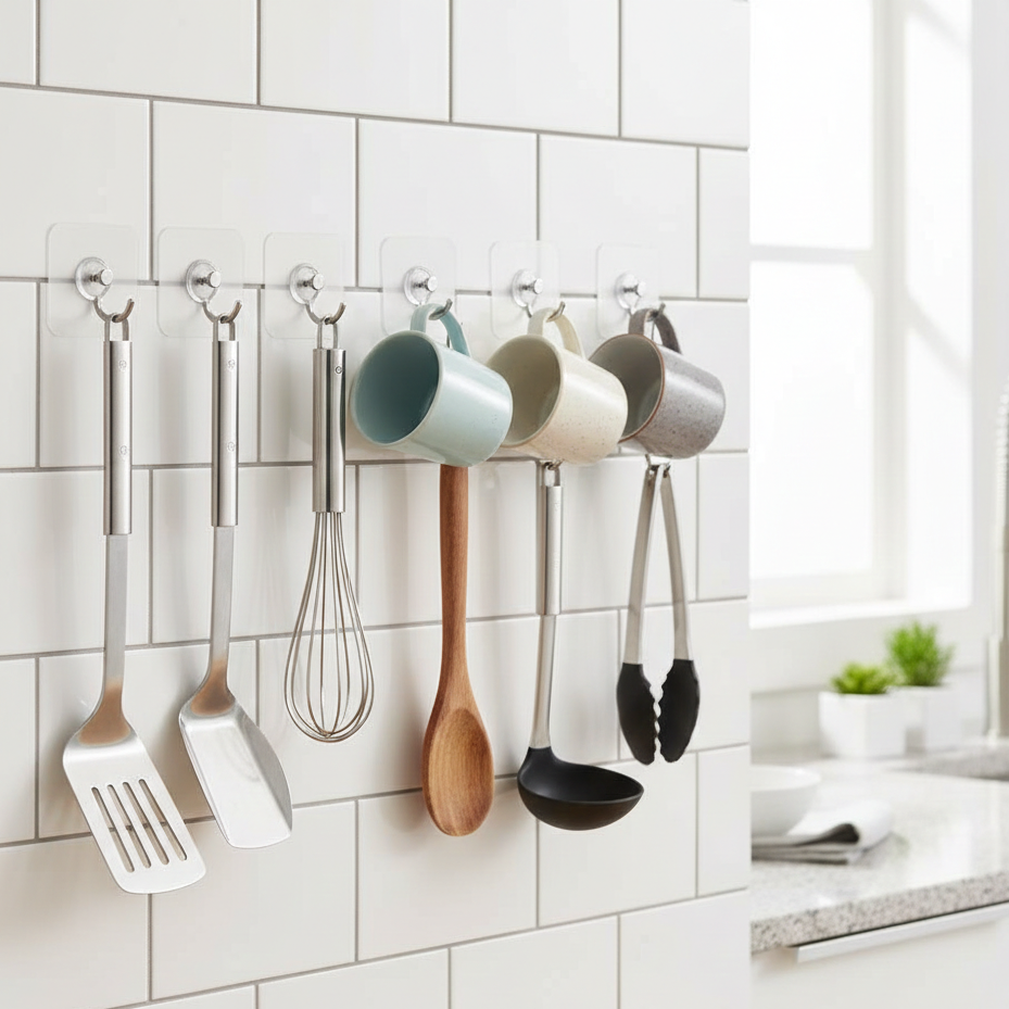 Wall Mounted Self Adhesive Transparent Screw Hooks10 Pcs