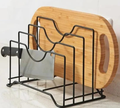 Multi Functional Kitchen Cutting Board And Pot Lid Organizer Rack