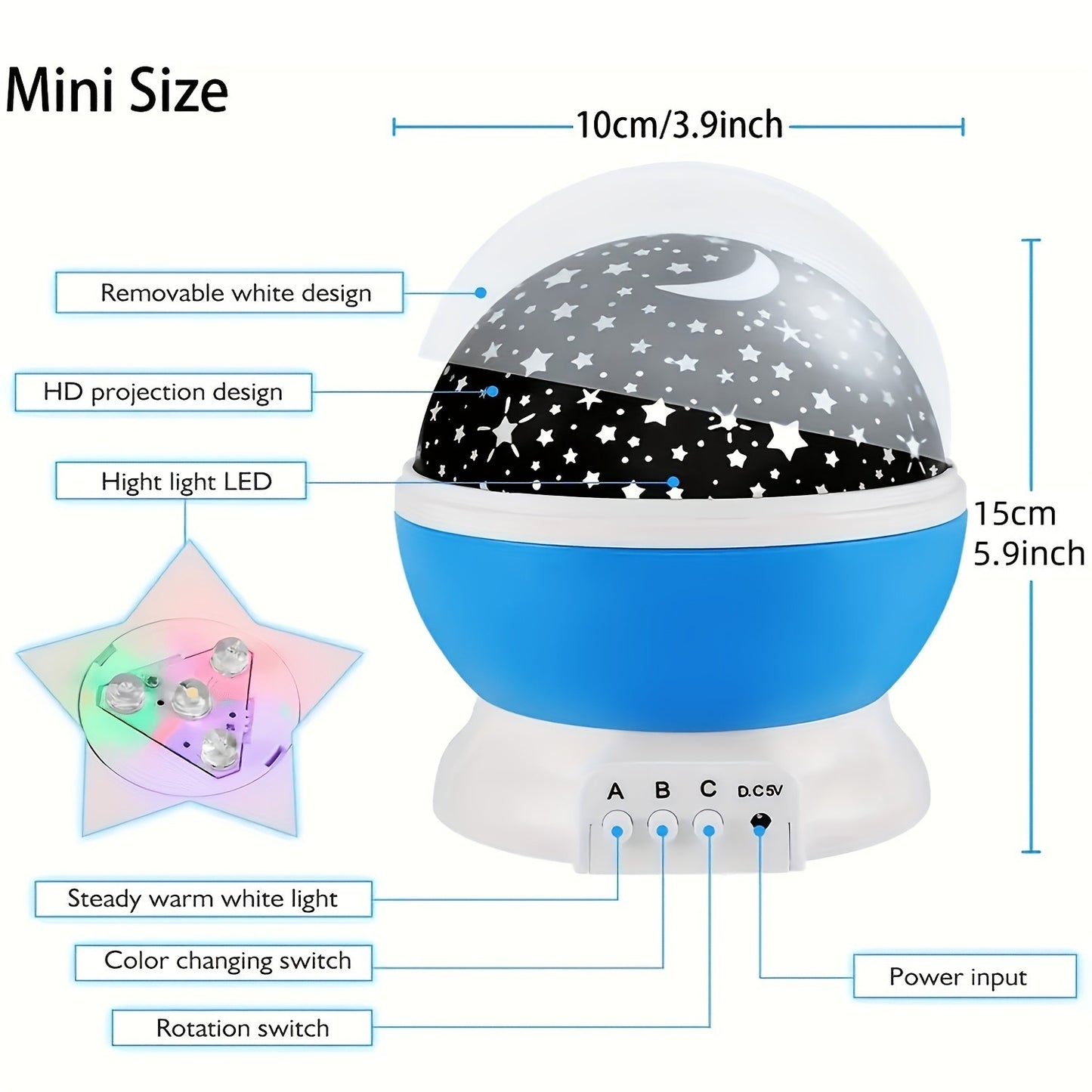 360° Rotating Star Master Projection Lamp | USB/Battery Operated | LED Moon & Starry Sky Night Light (Random Colour)