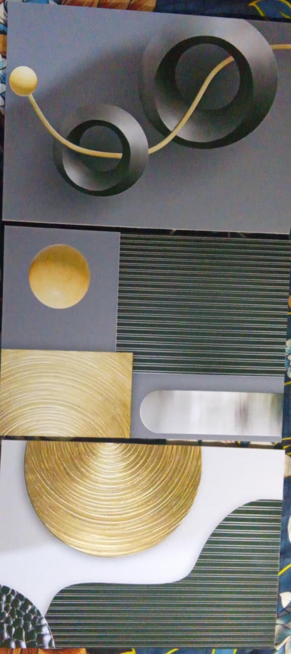 3 Pcs Abstract Golden Black Wall Art Set – 8x11 Inch Wooden Sticky Frames | Modern Decorative Wall Panels