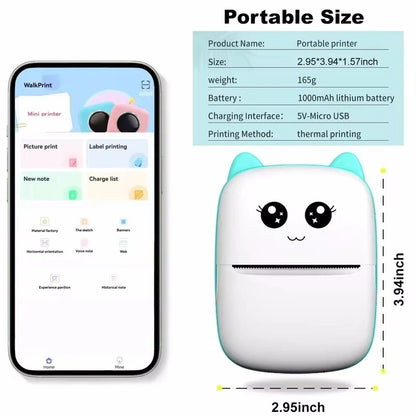 Mini Portable Thermal Printer | Wireless Bluetooth Pocket Photo Printer | 1 Paper Roll Included | Random Colou