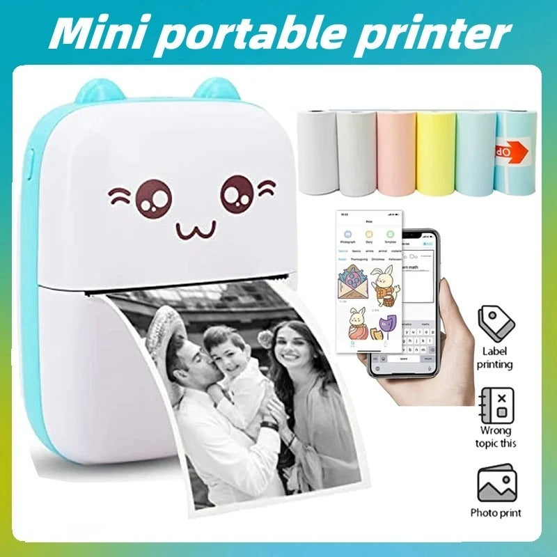 Mini Portable Thermal Printer | Wireless Bluetooth Pocket Photo Printer | 1 Paper Roll Included | Random Colou