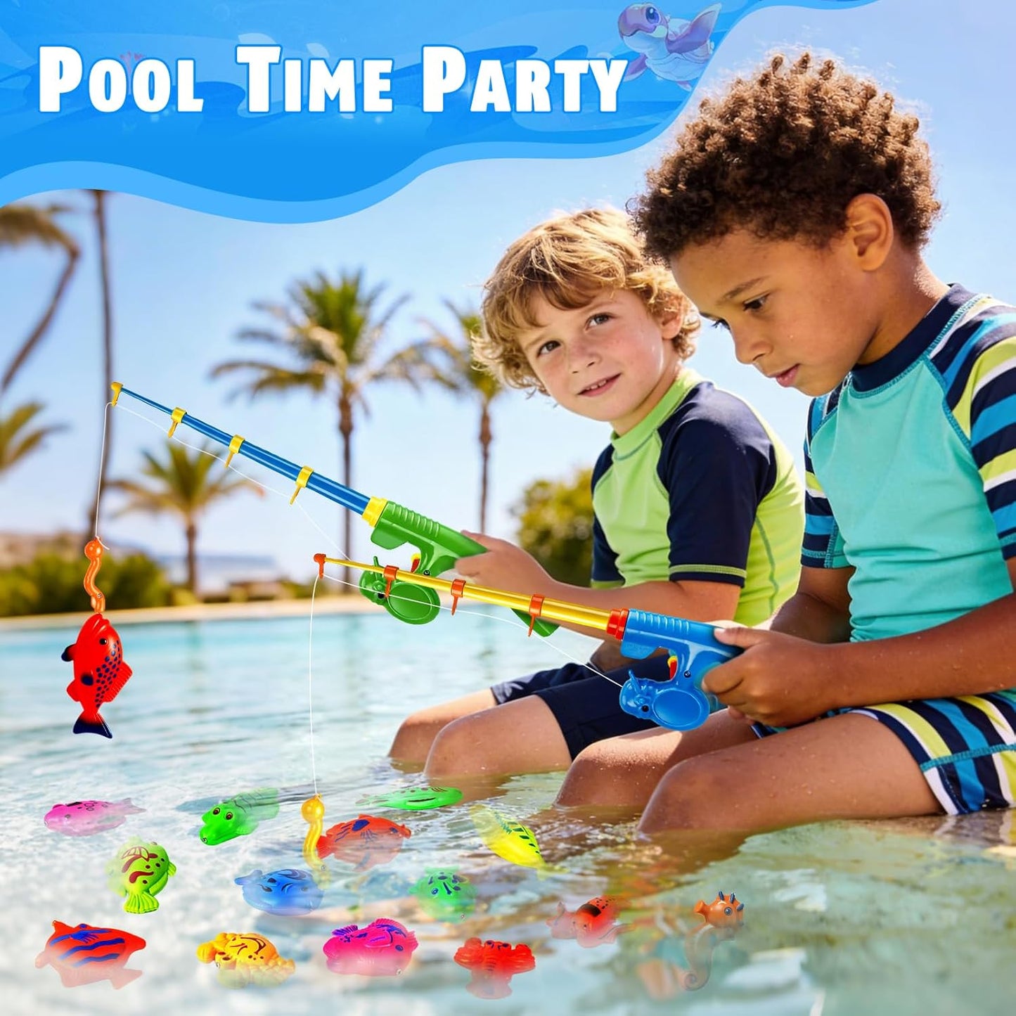 Magnetic Fishing Toys Game Set for Kids for Bath Time Pool Party with Pole Rod Net, Plastic Floating Fish - Toddler Education Teaching Christmas Birthday Gifts