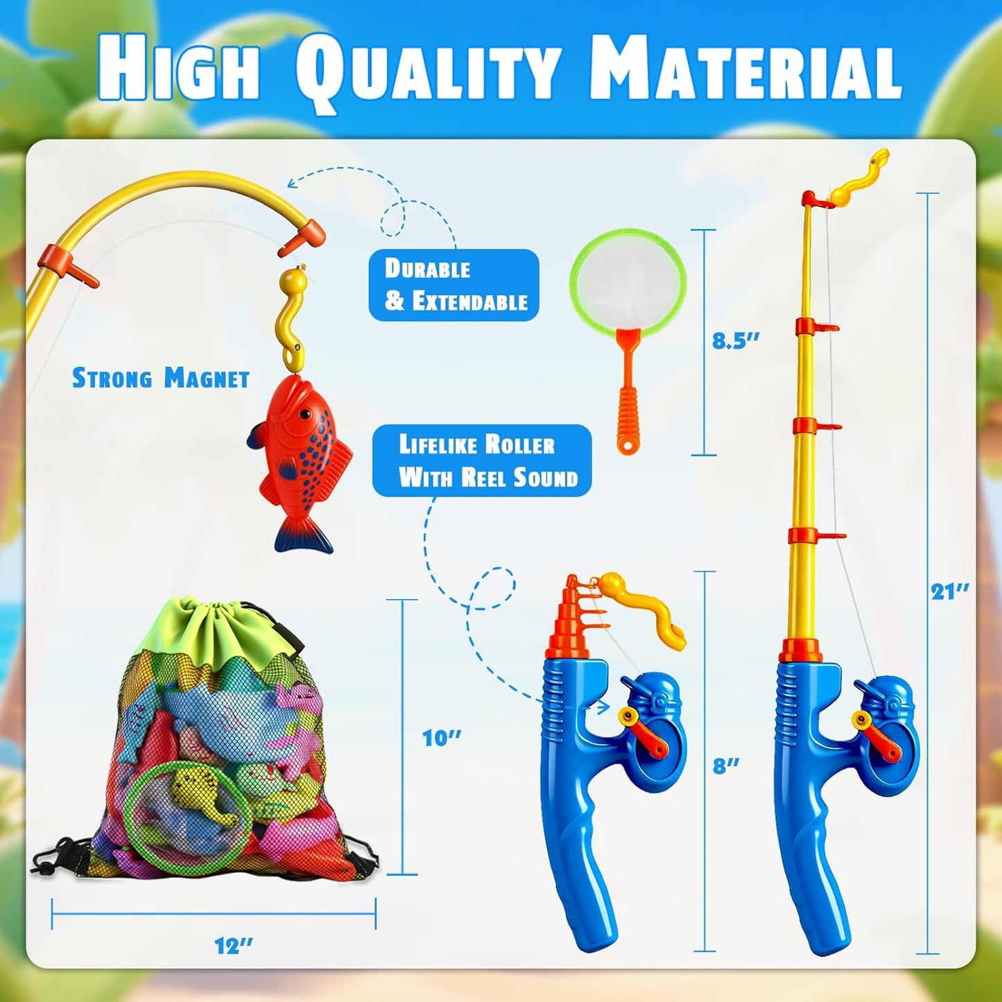 Magnetic Fishing Toys Game Set for Kids for Bath Time Pool Party with Pole Rod Net, Plastic Floating Fish - Toddler Education Teaching Christmas Birthday Gifts