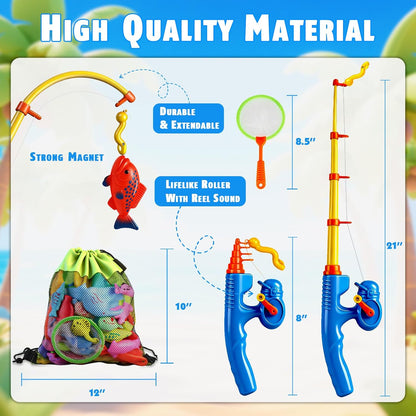 Magnetic Fishing Toys Game Set for Kids for Bath Time Pool Party with Pole Rod Net, Plastic Floating Fish - Toddler Education Teaching Christmas Birthday Gifts