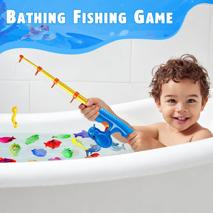 Magnetic Fishing Toys Game Set for Kids for Bath Time Pool Party with Pole Rod Net, Plastic Floating Fish - Toddler Education Teaching Christmas Birthday Gifts