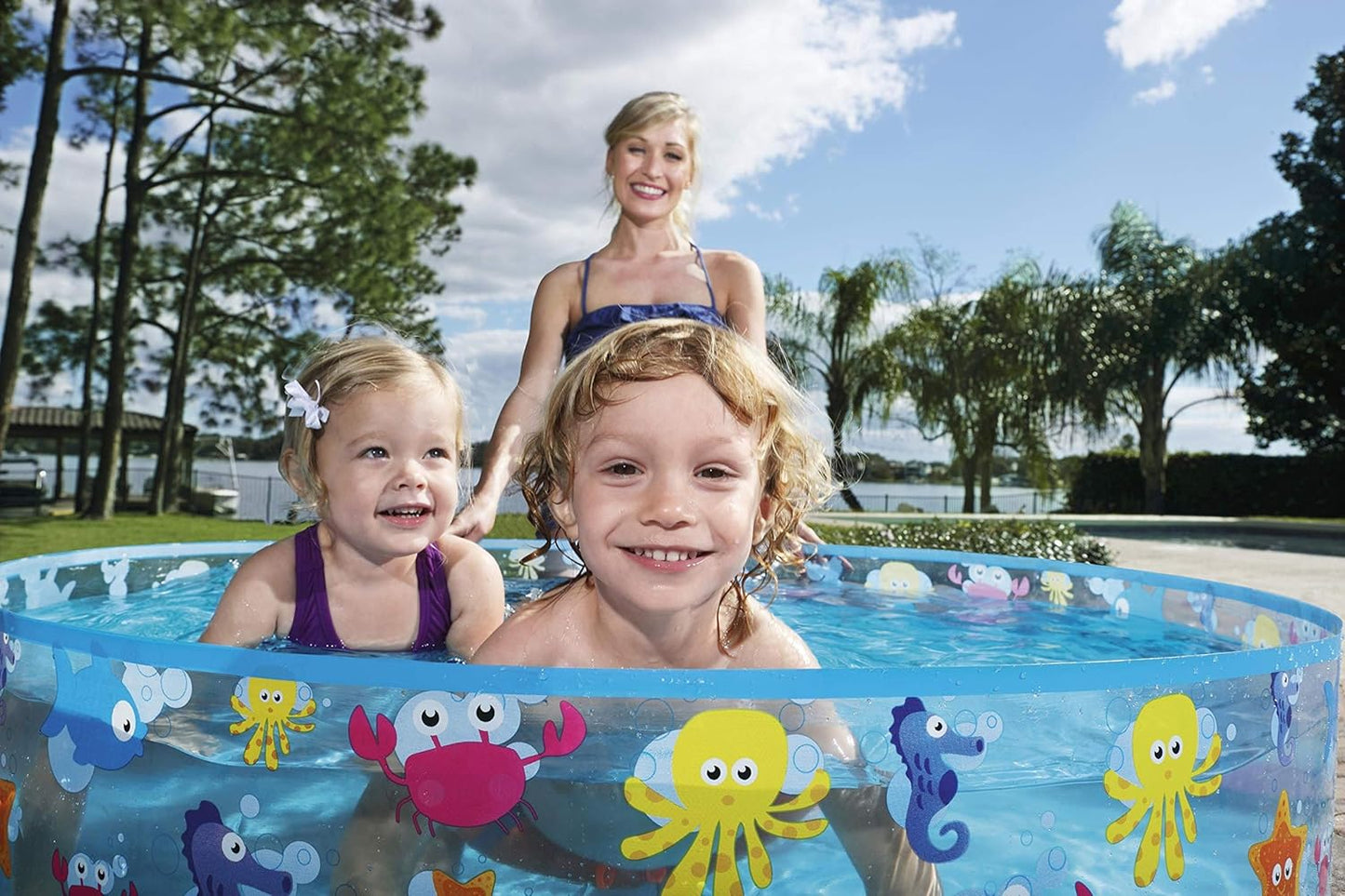 Bestway Sea Creature Paddling Pool Kiddie Swimming Pool, Inflatable Above Ground Pool, Outdoor Garden Pool, Blue, 48 x 10 Inch