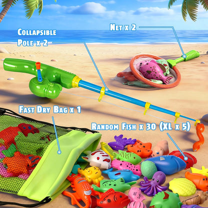 Magnetic Fishing Toys Game Set for Kids for Bath Time Pool Party with Pole Rod Net, Plastic Floating Fish - Toddler Education Teaching Christmas Birthday Gifts
