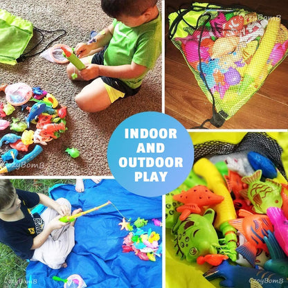 Magnetic Fishing Toys Game Set for Kids for Bath Time Pool Party with Pole Rod Net, Plastic Floating Fish - Toddler Education Teaching Christmas Birthday Gifts