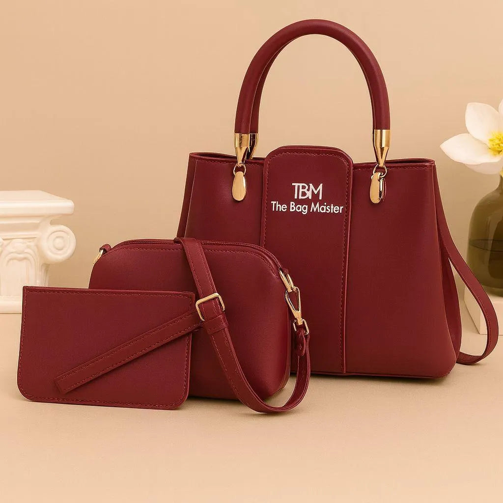 Women's Rexine Plain Hand Bag Set