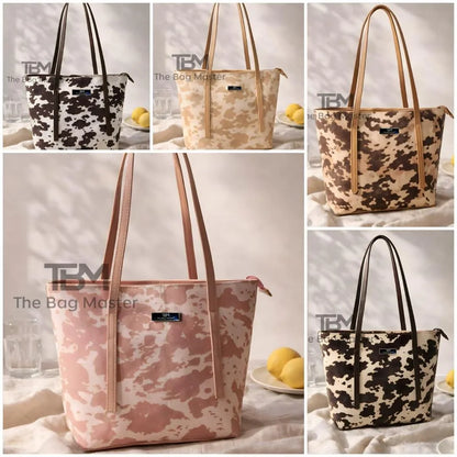 Cow Print Tote Bag Black White Dual Straps