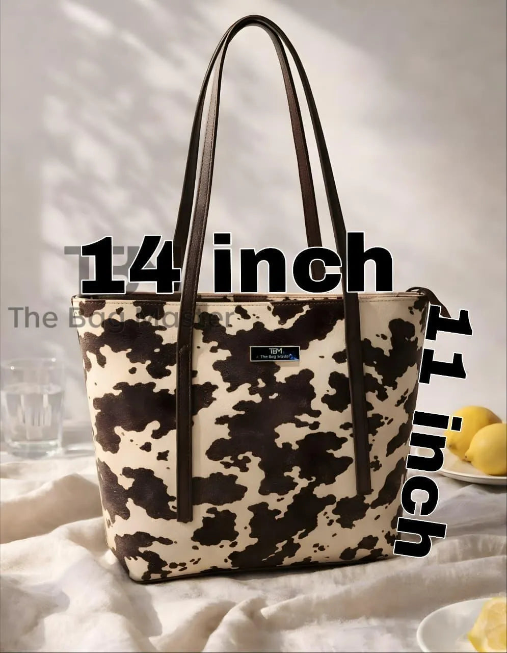 Cow Print Tote Bag Black White Dual Straps