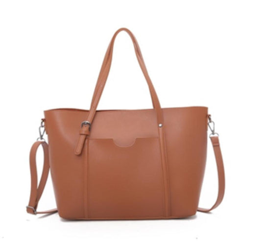 Women's PU Leather Plain Top Handle Tote Handbag