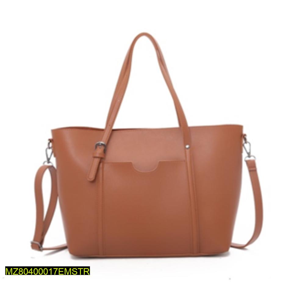 Women's PU Leather Plain Top Handle Tote Handbag