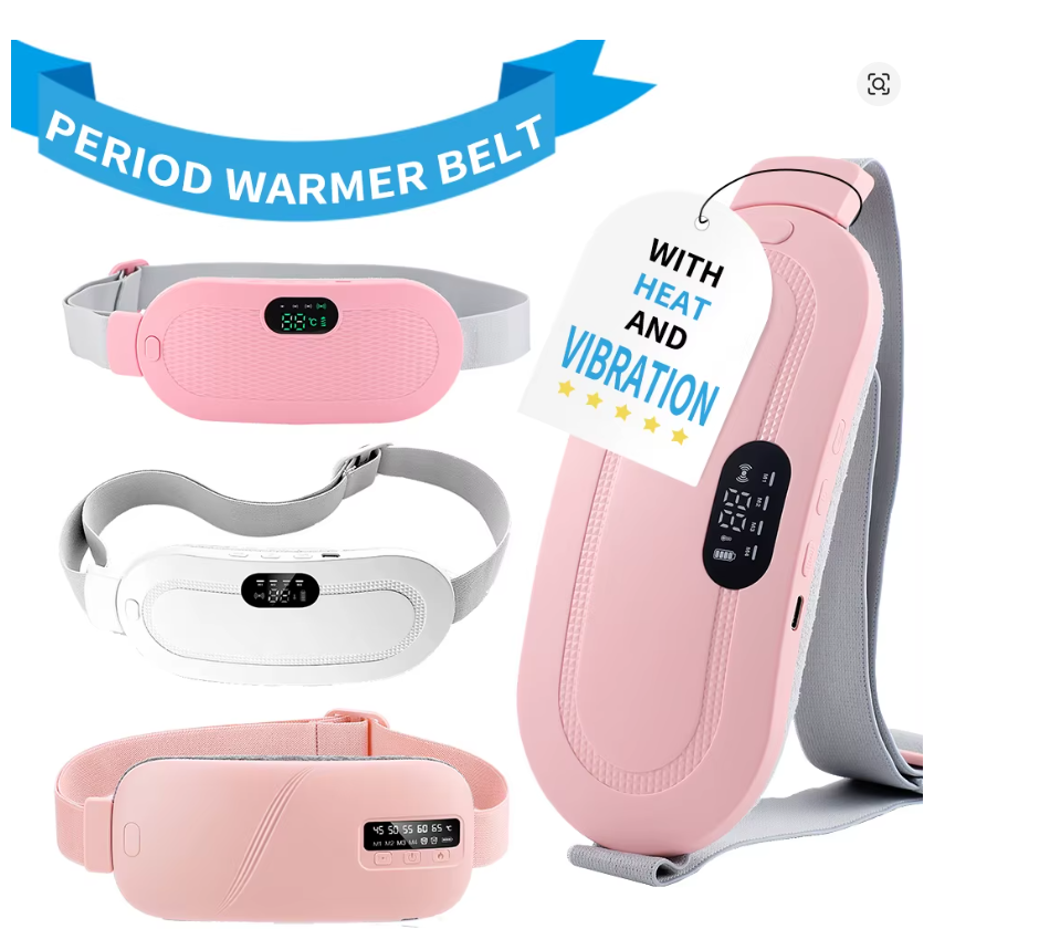 Portable Menstrual Heating Pad Belt for Women – Electric Period Pain Relief Massager with 3 Heat Levels & 4 Massage Modes