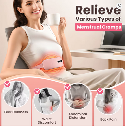 Portable Menstrual Heating Pad Belt for Women – Electric Period Pain Relief Massager with 3 Heat Levels & 4 Massage Modes