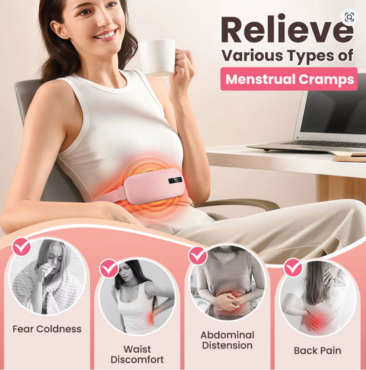 Portable Menstrual Heating Pad Belt for Women – Electric Period Pain Relief Massager with 3 Heat Levels & 4 Massage Modes