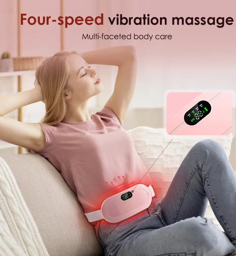 Portable Menstrual Heating Pad Belt for Women – Electric Period Pain Relief Massager with 3 Heat Levels & 4 Massage Modes