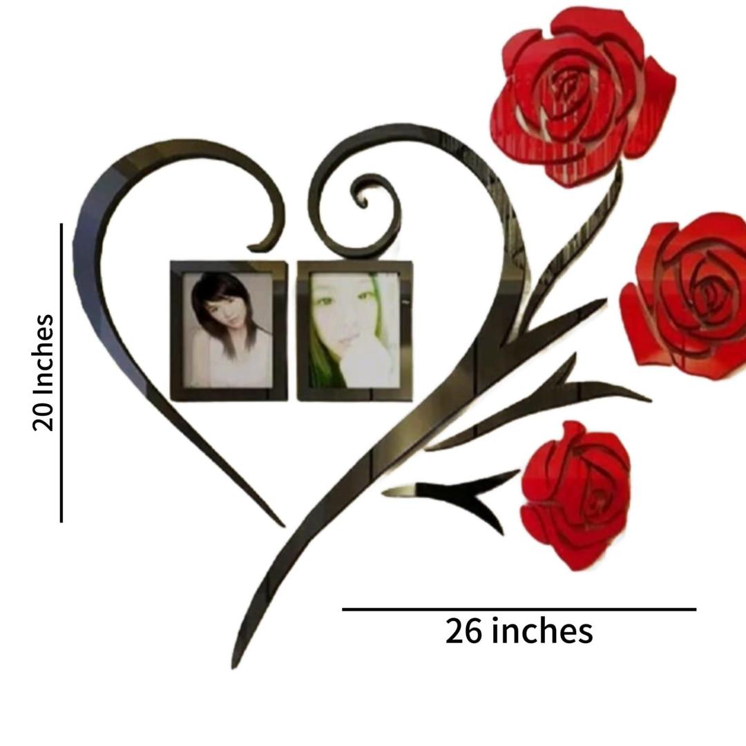 Heart Shape Red FlowerWooden Wall Art With Photo Frames