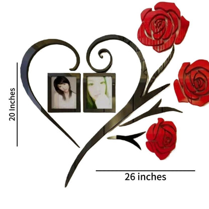 Heart Shape Red FlowerWooden Wall Art With Photo Frames