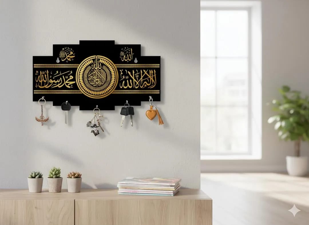 Kalma Calligraphy Islamic Wooden Key Holder