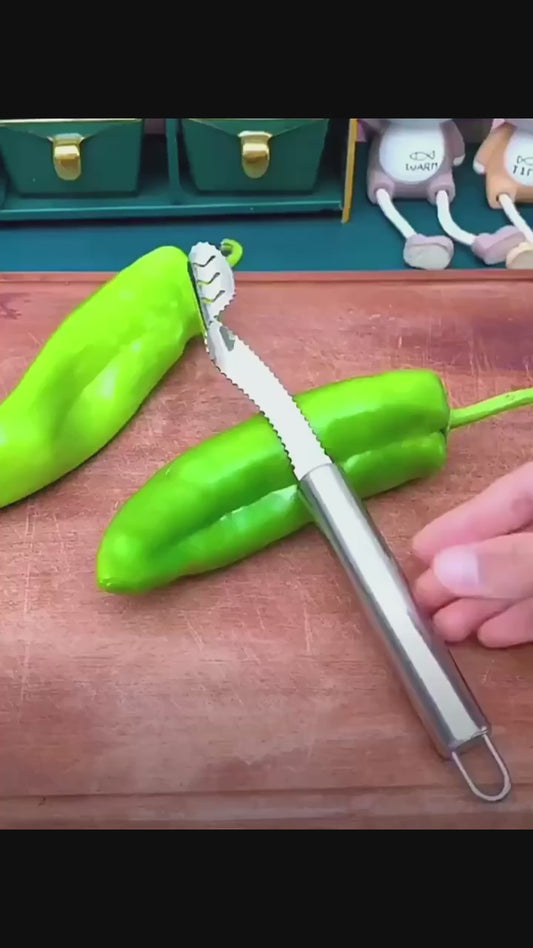 Stainless Steel Pepper Corer & Vegetable Slicer – Multifunction Jalapeno Core Remover, Fruit & Seed Extractor Tool
