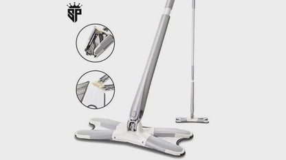 Rotating X Mop Flat Microfiber Floor Mop with 360° Squeeze System and Replaceable Cloth Heads